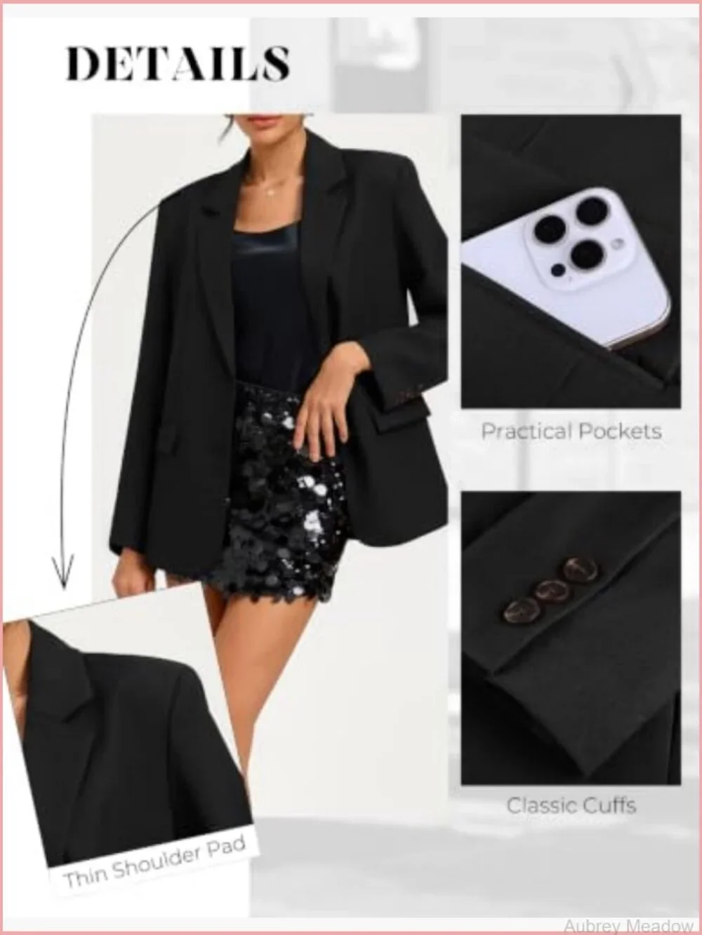 Women's Blazer Business Casual Short Suit Jacket Long Sleeve Lapel Pockets